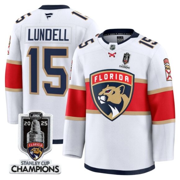 Mens Anton Lundell 2025 SC‌ CH Jersey White Stitched